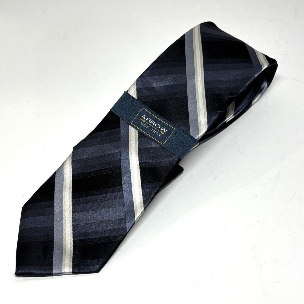 New Arrow Necktie Mens OS‎ Black Grey Silk Diagonal Striped Formal Accessory